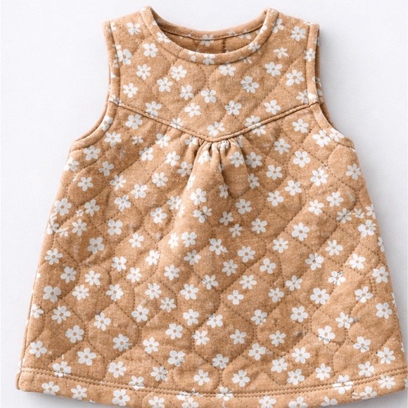 Nicole Miller Baby Quilted Floral Dress 6-9M Tan Cottagecore - Picture 2 of 3